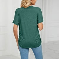 Bazyrey ženske vrhove kratkih rukava V-izrez bluza ženske ležerne ljetne majice tunika zelena l