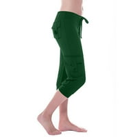 Lilgiuy Women Workout Out Stretch Stretch Struk dugme Pocket Yoga teretane Obrezane pantalone za ribolov