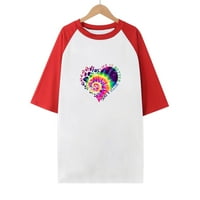 USMIXI ženske košulje kratki rukav Crewneck Heart Print ljetni vrhovi modni blok u boji Prozračne majice
