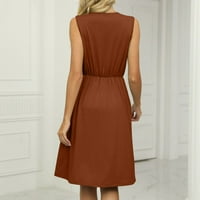 Ljetne haljine za žene bez rukava bez rukava dužina koljena A-line V-izrez haljina smeđa 2xl