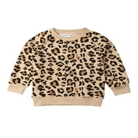 Wybzd Toddler Baby Girls Boys Leopard Duks dugih rukava Duks duks na vrhu pada zimske odjeće smeđe 5-