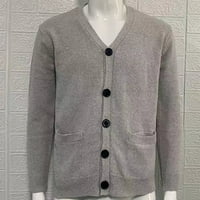 Muški vintage džemper Cardigan Casual Fit V izrez Klit s kardiganskim gumbom Prednja siva 2xL