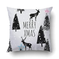 Xmas ručni crtež sretan Božić u trendovskom crno-bijelom stilu zimskog jelena i jastuk za jastuk za