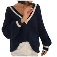 Džemper s dugim rukavima za žene pletene pulover u boji u boji
