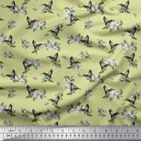 Siamoi Crepe svilena tkanina od listova, cvijeće i šumska ptica za štampanje tkanine dvorišta široko