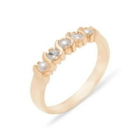 British Cursed 18K Rose Gold kultivirani Pearl & Diamond Womens Vječni prsten - Opcije veličine - Veličine