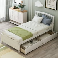 Twin platforma za odlaganje kreveta sa drvenim krevetom sa dvije ladice i uzglavljenim pločicama, bijelom