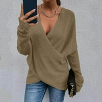 Vedolay džemperi za žene Trendy ženski džemper s dugim rukavima meki rebrasti pleteni pulover vrhove,