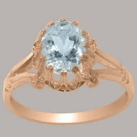 Britanci napravio je 9K ružičasti zlatni prirodni akvamarinski ženski Obećani prsten - Opcije veličine