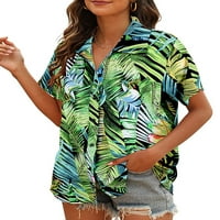 WRCNOTE Women gumb dolje rever Tunnic Tunic Majica Jednostruki grudi Rad Havajski stil Floral Print