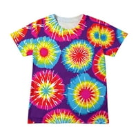 Djevojke za dijete Ljetna majica kratki rukav Crewneck Tie-Dye Print Tops casual labavi tee vrhovi