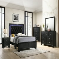 Anibal crna LED tapacirana ploča Spavaća soba Poseban kompletan komad: krevet, komoda, ogledalo