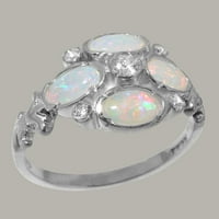Britanci napravio je 18k bijeli zlatni prirodni dijamant i Opal Womens Ring - Veličine opcije - veličina