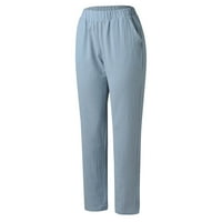 Hlače za žene Čvrsto posteljina pantalona Ležerne prilike bager-elastična struka širine noge sa džepom