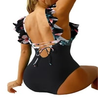 DMAGNATES ženski bikini bez rukava s rukavima s vratom ruffles print uboda podstavljenim kupaćem kostimu
