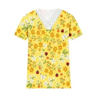 Ženske vrhove čipke V rect t majice kratki rukav košulje Ispiši ljetne casual modne udobne bluze tunika