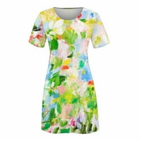 Haljine za žene plus veličine ženski čišćenje sunčane haljine CREW izrez s kratkim rukavima cvjetna