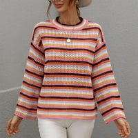 Moderna jakna za žene Qwang Ženski prugasti ispisani otvoreni prednji kozni kardigan džemperi Slatki