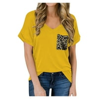 Ženska modna proljetna Ljetna majica V-izrez sa valjanim rubom s kratkim rukavima, zlato, m