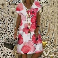 Ženska plus veličina udobna linijska haljina Clean cvjetni ispisani ljetni kratki rukav V izrez Haljina