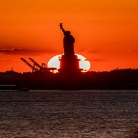 Kip slobode zalaska sunca. NYC Harbour, Manhattan Poster Print panoramskim slikama