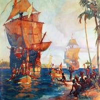 Columbus: Novi svijet, 1492. Nket Columbusa u novom svijetu, 1492. Slikarstvo Williama J. Aylwarda.