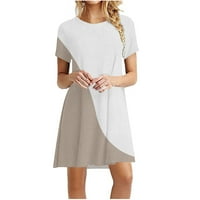 Ženska kratka rukava ljetna mini majica haljina Okrugli vrat blokiranje boje-tiskano-duljine koljena