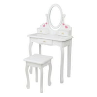 Itoporoad Kids Vanity set sa ogledalom i ladicama, princeza isprazniti stol i set stolice
