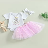 MubIneo baby Girls Uskršnje opreme za badke Bijela kratkih rukava od ručica za ručicu i ružičastu suknu