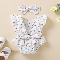 Frobukio novorođenčad djevojčice ljetne odjeće Flying rukav okrugli izrez ruffle cvjetni mirovi + traka