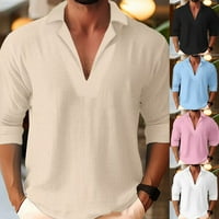 Muškarci V izrez Solid Boja majica Casual Long rukava Slim Fit Tee Bluza Top Black L