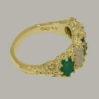 Britanci napravio 18k žuto zlato prirodno smaragdno i opal ženski vječni prsten - Opcije veličine -