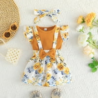 Baby Girl Summer Outfit Set Odjeća za odjeću Djevojke Fly rukavi crtani cvjetni printoni Romper Bodysuit