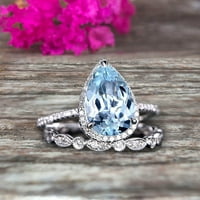 8x kruška oblika plava dragulja sa Split Shank Halo Design 2. Carat Aquamarine Angažman prsten za mladenke