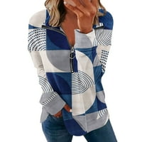 EGMY ženska labava turtleneck print Zip dugih rukava s dugim rukavima vrhunska bluza