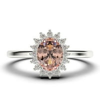 Prekrasan minimalistički 1. karat ovalni morgatit i dijamantski movali zaručni prsten, halo vjenčani