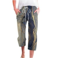 Žene Capri hlače Ležerne prilike ljetne vučne elastične struke pamučne pamučne hlače uzorak tiskani
