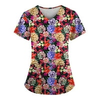 Ženski modni vrhovi cvjetni vrtovi s kratkim rukavima V-izrez s dva džepa majica ljubičasta 2xl