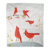 Bacajte pokrivač toplo ugodno print flanel crvene sjeverne kardinalne ptice na snijegu Slatka ravna
