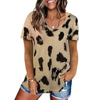 Ženski leopard vrhovi bluza s kratkim rukavima V izrez majica Ljetna tee plus veličina