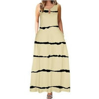 Maxi haljine za žene Crewneck Stripes bez rukava gradijentne casual a-line Flowy ljetna plaža duga haljina