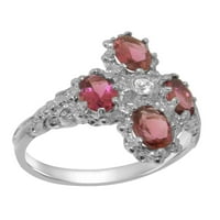 Britanci napravio je 10k bijeli zlatni kubični cirkonijski i ružičasti turmalinski ženski prsten iz