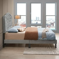OFFERY tapecirani krevet na tapetu s krivuljkom dizajnom - jaka potpora od drvene škriljevca - jednostavna