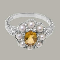 Britanci napravio je 10k bijeli zlatni prsten s prirodnim citrinskim i kultiviranim prstenom za izjavu