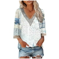 Strungten majice za žene Ispis grafičkih čipki patchwork tees bluze casual plus veličina osnovnih vrhova