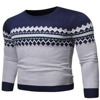 Muški pleteni džemper pulover dugih rukava, zimska topla Slim Fit Jumper vrhova odjeća pleteža mornarica