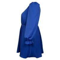 Glonme Women Mini haljine s dugim rukavima kratka haljina čipke TRIM DIME COMFY seksi v izrez plavi