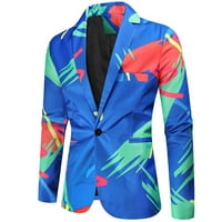 Holloyiver Muška modna modna tiskana jednostruka bljeskalica Blazer Casual Slim Fit jakna plava