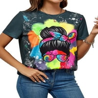 Ženska casual figura okrugli vrat kratkih rukava s višebojnih majica L