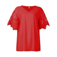 Ženske vrhove ležerne bluze s V-izrezom Čvrsti dame Ljeto kratki rukav modni crveni l